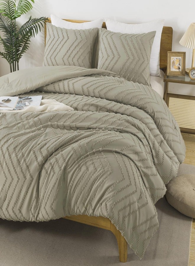 Andency طقم لحاف أندينسي بلون الشوفان، مقاس كاليفورنيا كينج، طقم لحاف ناعم ودافئ محايد اللون، مقاس كاليفورنيا كينج، مكون من 3 قطع، بتصميم ريفي أنيق بنمط شيفرون، طقم مفروشات بوهيمي لطيف. - Image 2