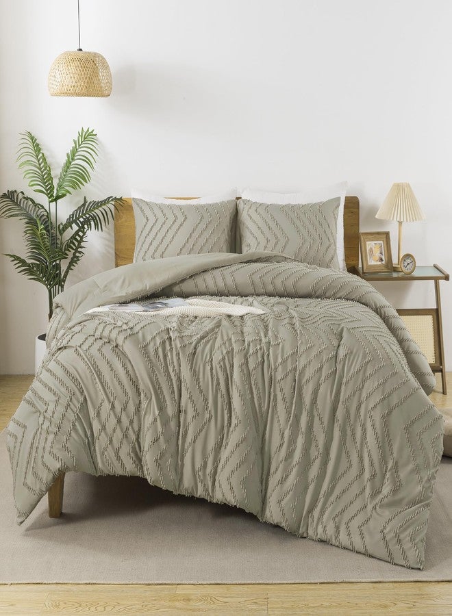 Andency طقم لحاف أندينسي بلون الشوفان، مقاس كاليفورنيا كينج، طقم لحاف ناعم ودافئ محايد اللون، مقاس كاليفورنيا كينج، مكون من 3 قطع، بتصميم ريفي أنيق بنمط شيفرون، طقم مفروشات بوهيمي لطيف. - Image 1