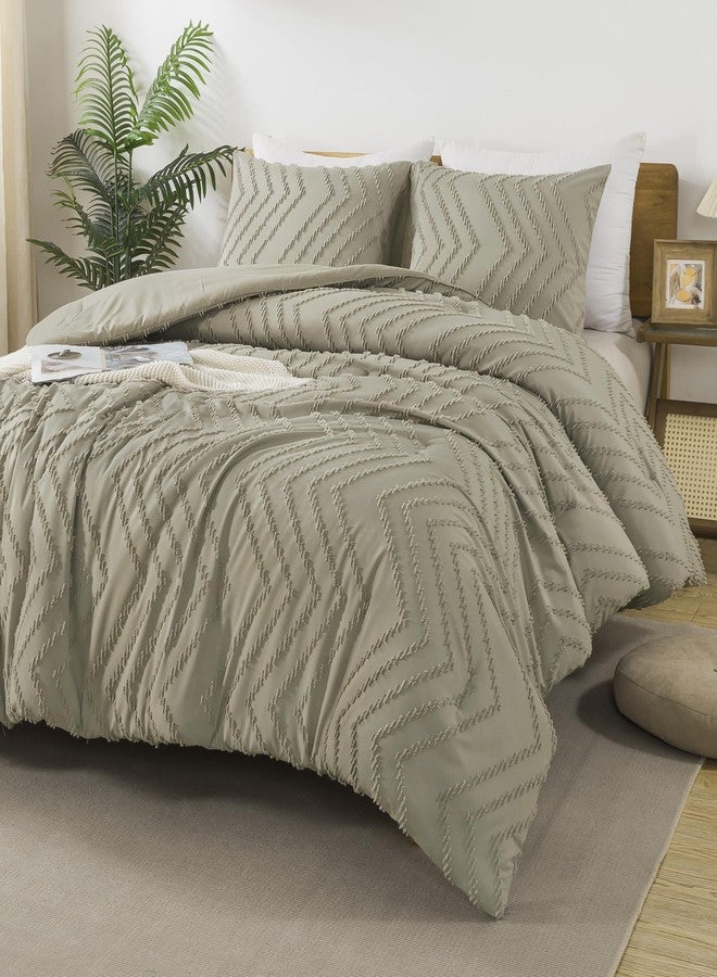 Andency طقم لحاف أندينسي بلون الشوفان، مقاس كاليفورنيا كينج، طقم لحاف ناعم ودافئ محايد اللون، مقاس كاليفورنيا كينج، مكون من 3 قطع، بتصميم ريفي أنيق بنمط شيفرون، طقم مفروشات بوهيمي لطيف. - Image 4