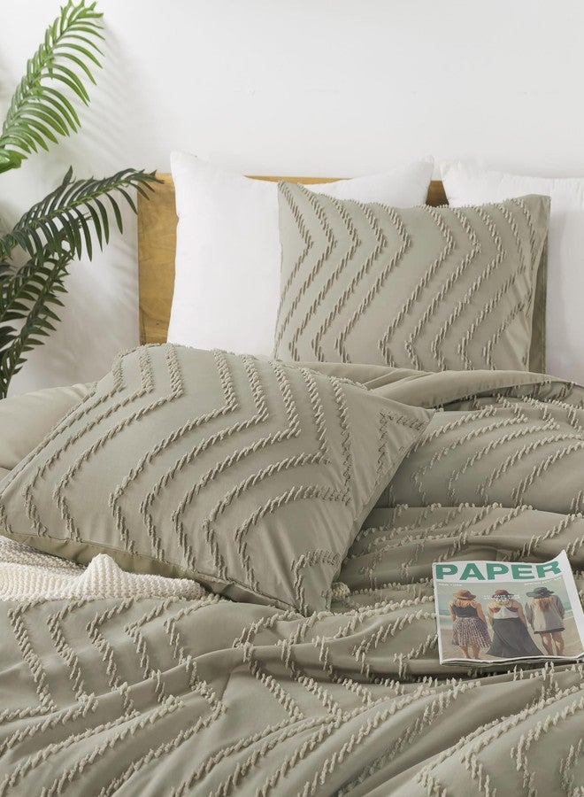 Andency طقم لحاف أندينسي بلون الشوفان، مقاس كاليفورنيا كينج، طقم لحاف ناعم ودافئ محايد اللون، مقاس كاليفورنيا كينج، مكون من 3 قطع، بتصميم ريفي أنيق بنمط شيفرون، طقم مفروشات بوهيمي لطيف. - Image 3