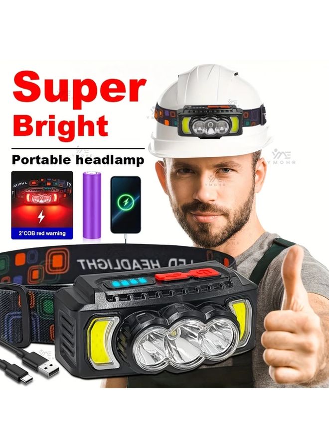 قطعتان مصباح أمامي LED أسود فائق السطوع، قابل لإعادة الشحن عبر USB، 7 أوضاع، سعة 1200 مللي أمبير - Image 2