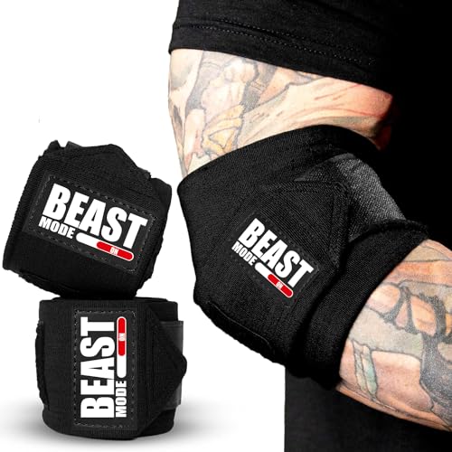 STEIGEN FITNESS BEAST MODE Elbow Wraps for Weightlifting Elbow Support For Gym Elbow Straps for Weight Lifting GYM Training. (Black) Polyester - Image 1