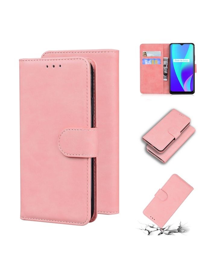 HuHa Case Cover For Realme C15 Skin Feel Pure Color Flip Leather Phone Case Pink 
