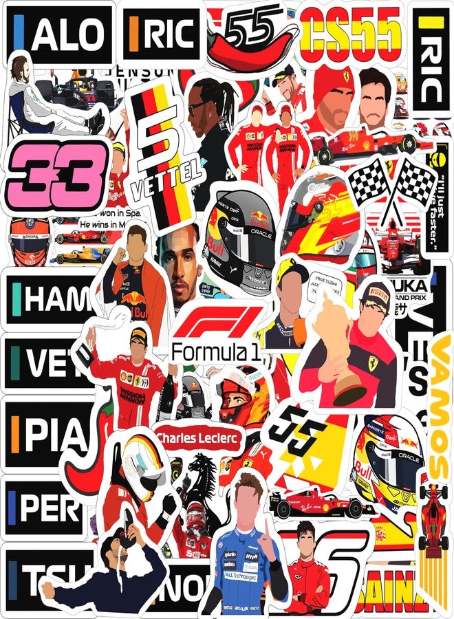 True Flair Trueflair Pack of 61 F1 Car Racing Vinyl Laptop Stickers, Random Designs, for Laptop, Journal, Bike Helmet, Diary, Guitar, Mobile, Waterproof, Self-Adhesive (F1 - CAR) - Image 1