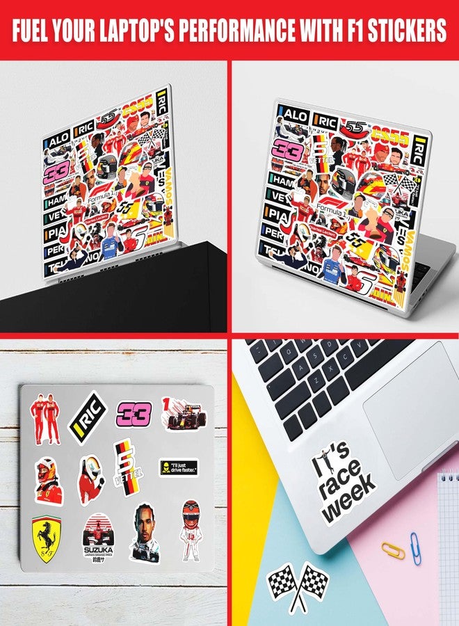 True Flair Trueflair Pack of 61 F1 Car Racing Vinyl Laptop Stickers, Random Designs, for Laptop, Journal, Bike Helmet, Diary, Guitar, Mobile, Waterproof, Self-Adhesive (F1 - CAR) - Image 4