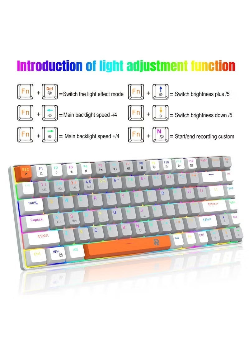 روك بو مجموعة لوحة مفاتيح وماوس ميكانيكية للألعاب مع إضاءة خلفية RGB LED، استجابة سريعة، سلكية USB، مقاومة للماء، 84 مفتاحًا، تصميم مريح وخفيف الوزن للغاية، مستشعر بصري بدقة 12800 نقطة في البوصة، متوافقة مع أنظمة ويندوز/ماك/أندرويد والكمبيوتر الشخصي. - Image 2