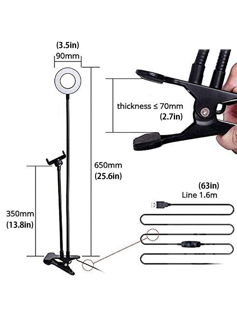 LOOPITYS - Selfie Ring Light with Gooseneck Stand & Phone Holder, 3 Color 10-Level Dimmable LED Desk Lamp with Clamp, Clip-on Lights with Flexible Arm for Selfie, Web Conference, Live-Streaming, Reading and More - Image 1