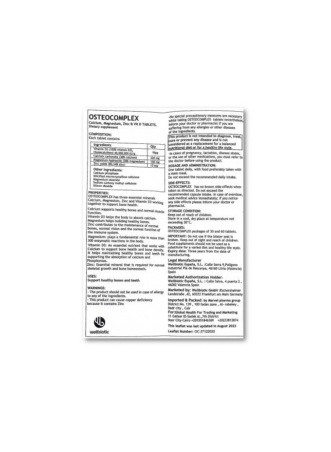 Wellbiotic Osteocomplex Calcium, Magnesium, Zinc & Vit D Tablets for Bone Support 60's - Image 2