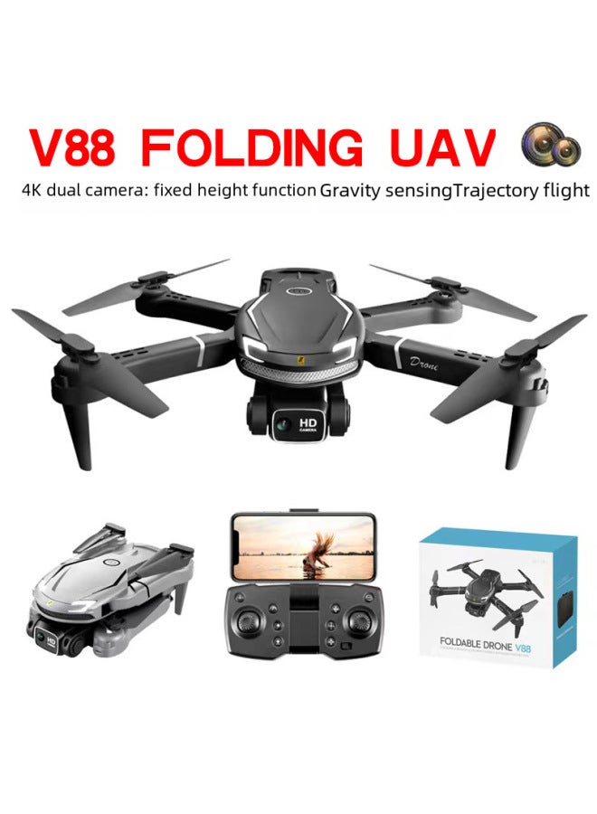 V88 Aircraft 4K HD Dual Camera Long Endurance Aerial Photography Fixed High Folding Remote Control Aircraft-Color:gray Obstacle Avoidance-Specifications:Two Batteries (storage Bag)