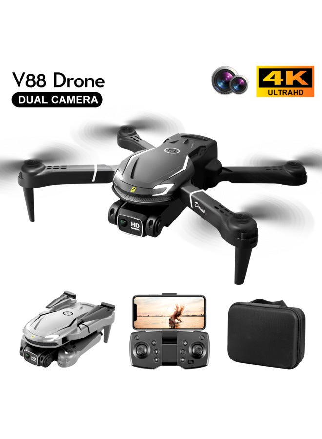 V88 Aircraft 4K HD Dual Camera Long Endurance Aerial Photography Fixed High Folding Remote Control Aircraft-Color:gray Obstacle Avoidance-Specifications:Two Batteries (storage Bag)