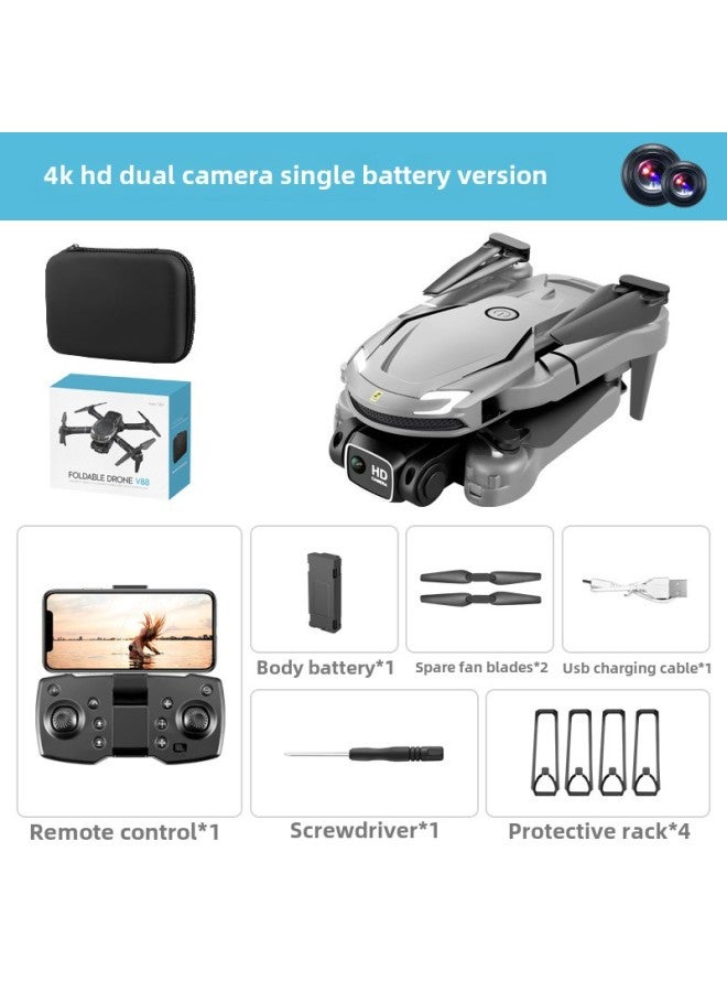 V88 Aircraft 4K HD Dual Camera Long Endurance Aerial Photography Fixed High Folding Remote Control Aircraft-Color:gray Obstacle Avoidance-Specifications:Two Batteries (storage Bag)