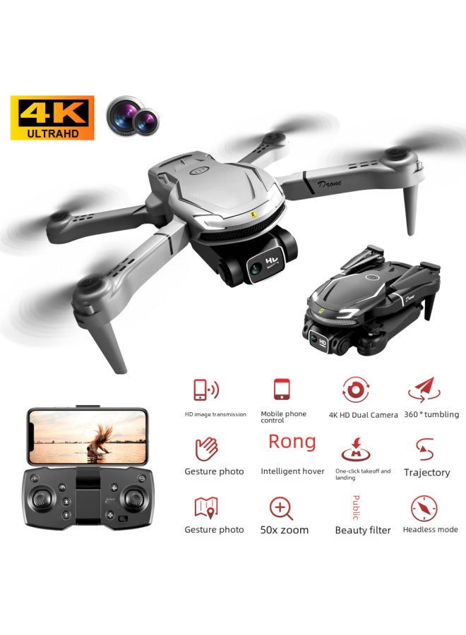V88 Aircraft 4K HD Dual Camera Long Endurance Aerial Photography Fixed High Folding Remote Control Aircraft-Color:gray Obstacle Avoidance-Specifications:Two Batteries (storage Bag)