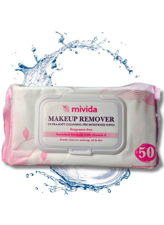 Mivida - Makeup Remover Wipes Hypoallergenic Facial Cleansing Make Up Remover Face Wipes With Vitamin E Fragrance Free Alcohol Free Wipes 50 Count - Image 1
