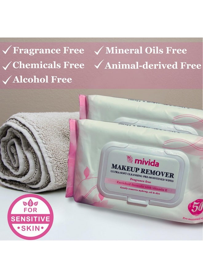 Mivida - Makeup Remover Wipes Hypoallergenic Facial Cleansing Make Up Remover Face Wipes With Vitamin E Fragrance Free Alcohol Free Wipes 50 Count - Image 1