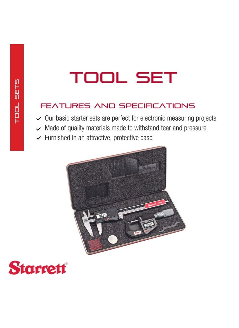 Starrett Starrett Basic Electronic Tool Set with 6 Slide Caliper and 1 Micrometer in a Protective Case for Electronic Measuring  Without Output Quick and Easy Adjustment  S766AZ  - Image 2