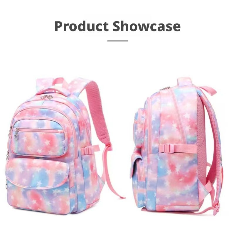 Fulomei Kids Backpack 3-Piece Set, Waterproof, Spine-Protective, Oxford Fabric, for School (Pink/Purple/Blue) - Image 2