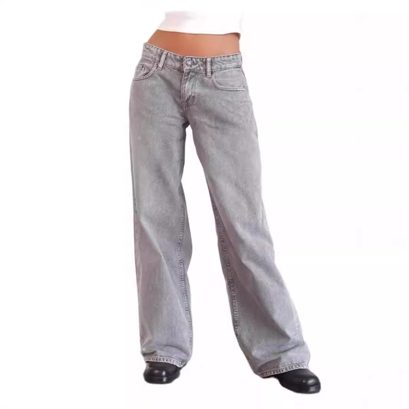 Women's American Retro Low-Rise Washed Straight-Leg Non-Stretch Jeans for Autumn Streetwear - Image 4