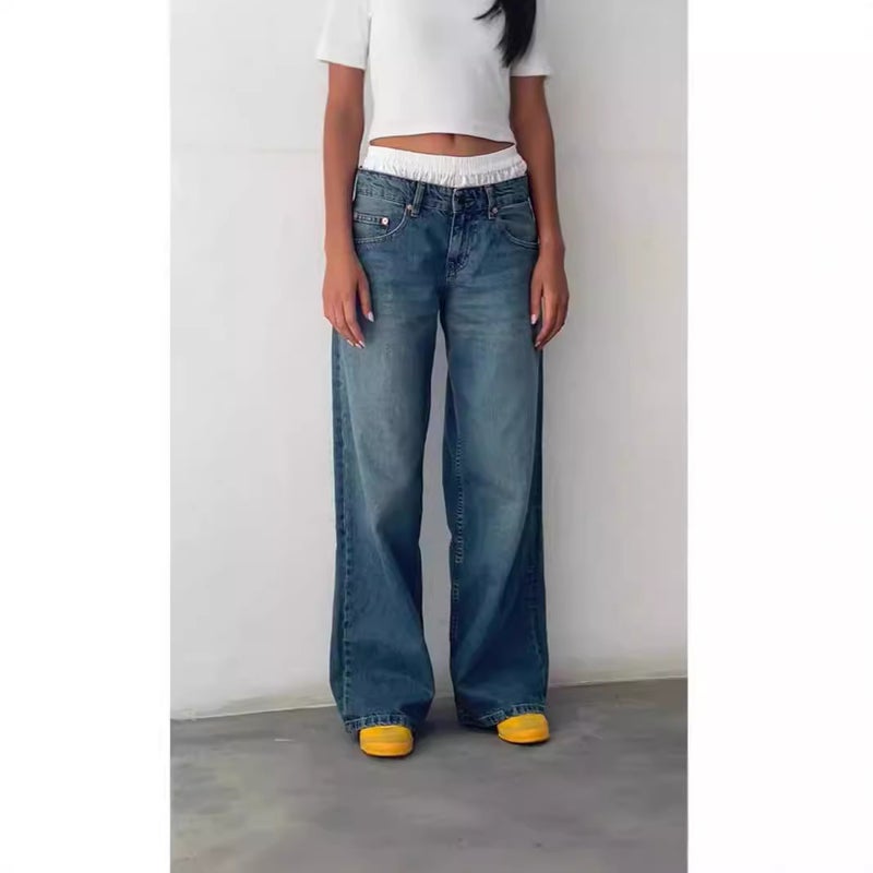 Women's American Retro Low-Rise Washed Straight-Leg Non-Stretch Jeans for Autumn Streetwear - Image 5