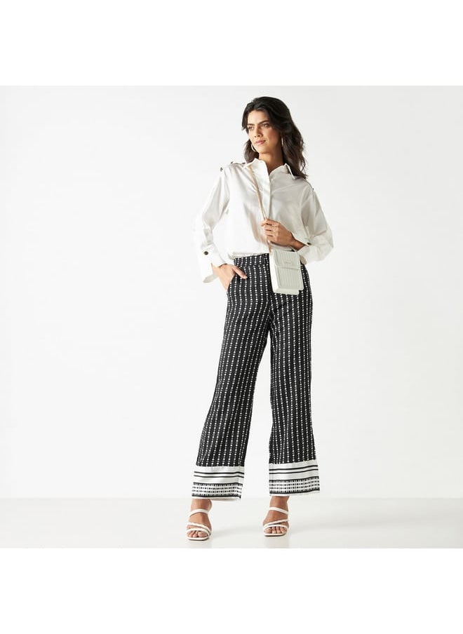 Iconic Iconic All-Over Print Wide Leg Pants with Elasticated Waist and Pockets  - Image 2