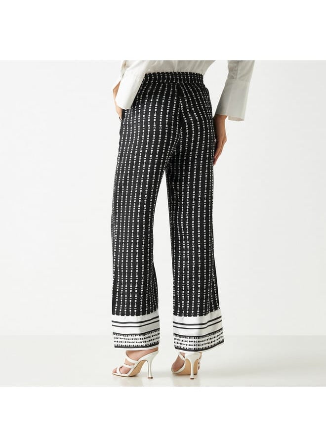 Iconic Iconic All-Over Print Wide Leg Pants with Elasticated Waist and Pockets  - Image 3