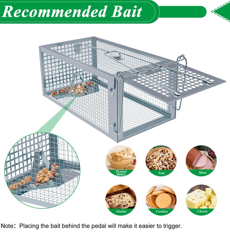 Wanqueen 2 Packs Humane Rat Trap Outdoor, Wanqueen Humane Mouse Traps Indoor for Home, Small Rodent Chipmunk Trap and Other Live Animal Cage Catch and Release - Image 5