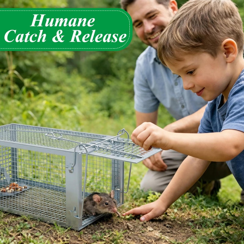 Wanqueen 2 Packs Humane Rat Trap Outdoor, Wanqueen Humane Mouse Traps Indoor for Home, Small Rodent Chipmunk Trap and Other Live Animal Cage Catch and Release - Image 2