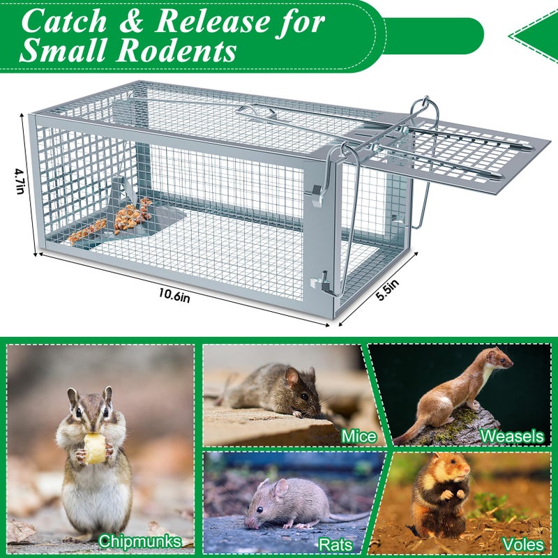 Wanqueen 2 Packs Humane Rat Trap Outdoor, Wanqueen Humane Mouse Traps Indoor for Home, Small Rodent Chipmunk Trap and Other Live Animal Cage Catch and Release - Image 4