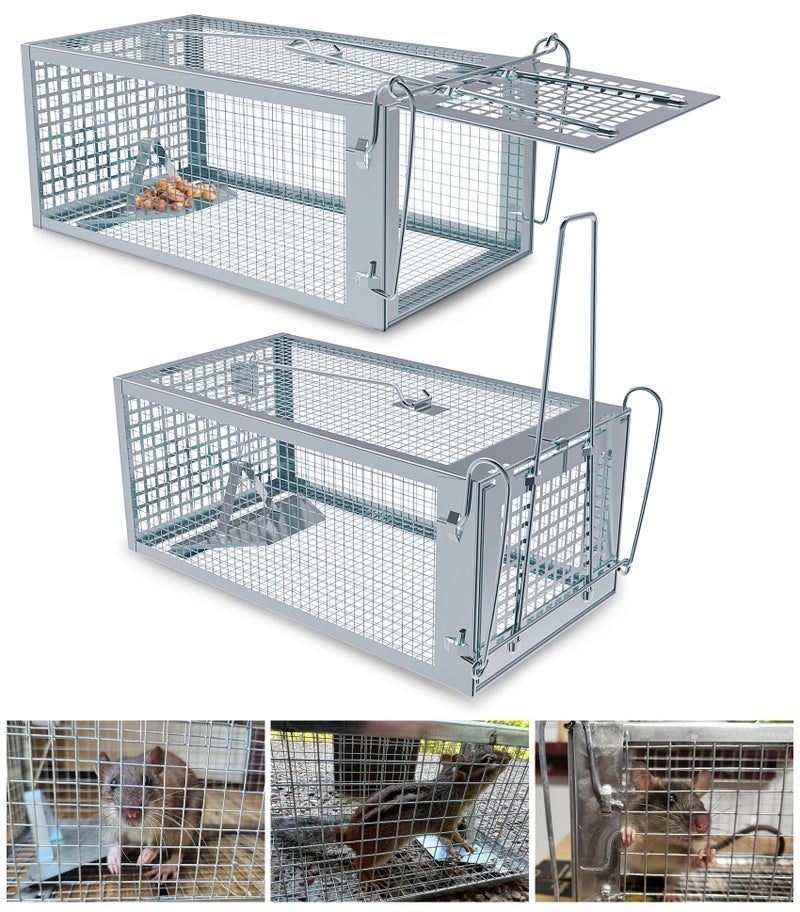 Wanqueen 2 Packs Humane Rat Trap Outdoor, Wanqueen Humane Mouse Traps Indoor for Home, Small Rodent Chipmunk Trap and Other Live Animal Cage Catch and Release - Image 1