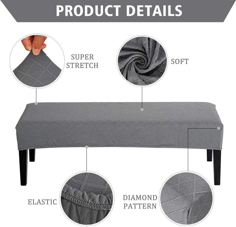 Street27® High Stretch Jacquard Dining Bench Cover Elastic Chair Covers - Anti-Dust Removable Bench Slipcover Washable Bench Seat Protector Cushion Cover for Living Room, Bedroom, (Light Grey) - Image 5
