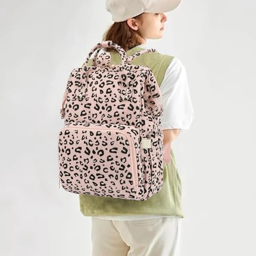 Yusudan Corduroy Diaper Bag Backpack for Baby Girls Boys, Women Large Nappy Bags for Mom (Pink Corduroy Leopard) - Image 2
