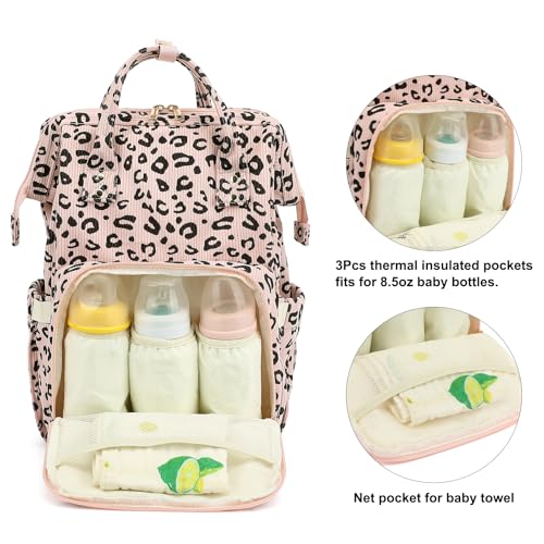Yusudan Corduroy Diaper Bag Backpack for Baby Girls Boys, Women Large Nappy Bags for Mom (Pink Corduroy Leopard) - Image 3