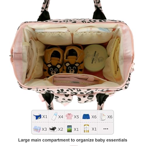 Yusudan Corduroy Diaper Bag Backpack for Baby Girls Boys, Women Large Nappy Bags for Mom (Pink Corduroy Leopard) - Image 5