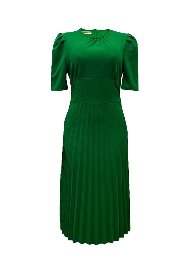 Loquat Women's Large Short Sleeve Pleated Solid Color Dress Green  - Image 1