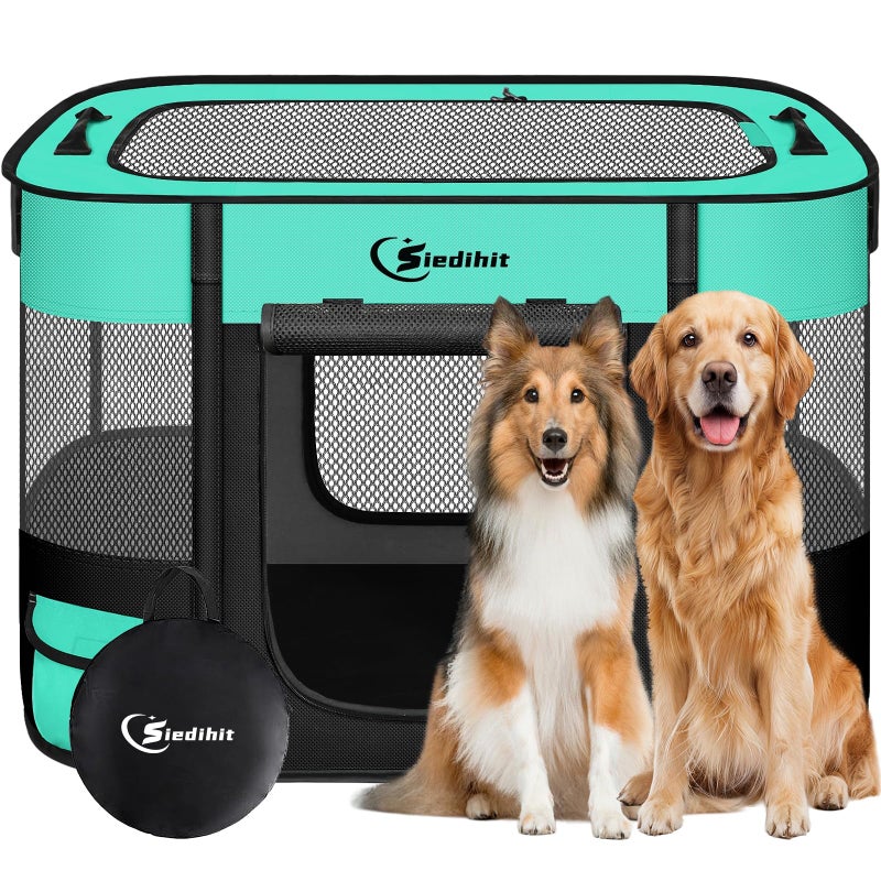 Siedihit Dog PlaypenCat Pet Puppy PenPortable Playpens for Dogs Indoor Outdoor Travel Camping UseFoldable Dog Kennel Tent Crate for Rabbit Small Animals with Carrying Case Green Large - Image 2