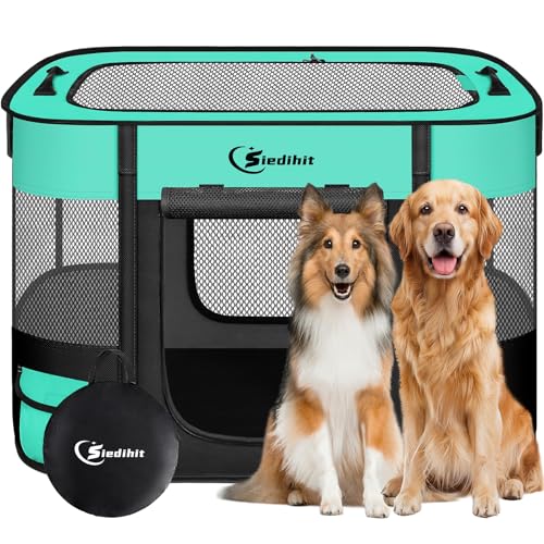 Siedihit Dog PlaypenCat Pet Puppy PenPortable Playpens for Dogs Indoor Outdoor Travel Camping UseFoldable Dog Kennel Tent Crate for Rabbit Small Animals with Carrying Case Green Large - Image 1