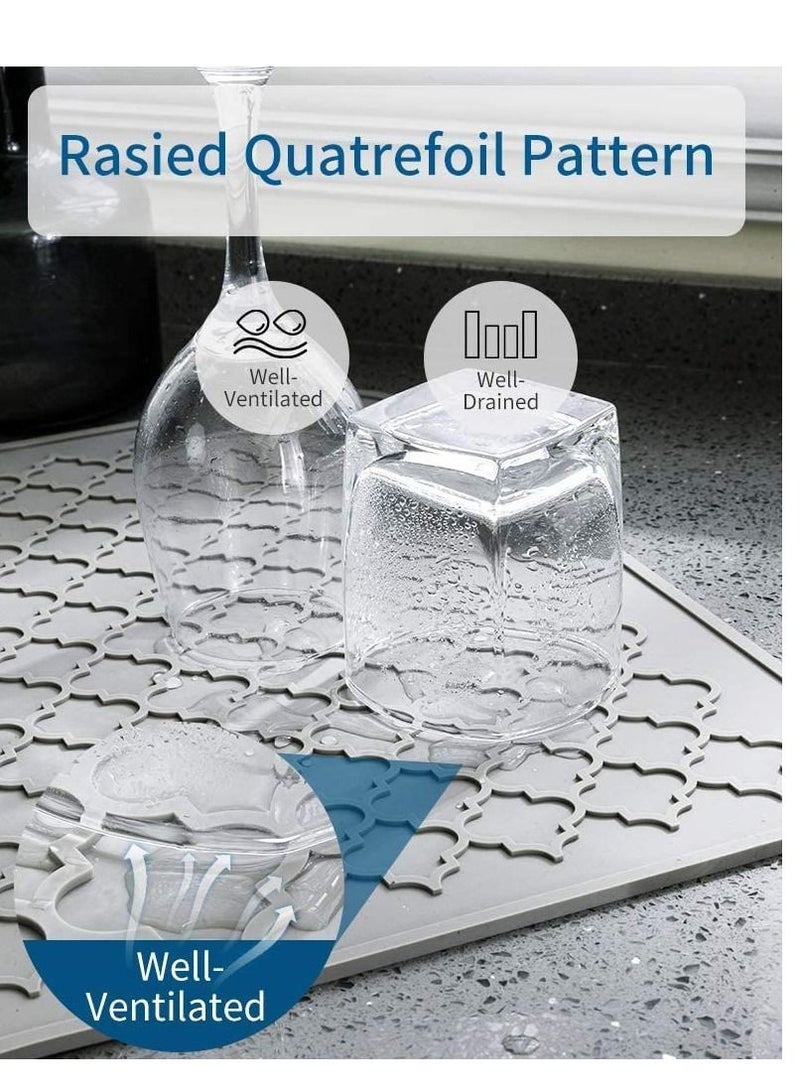 ميكسد سجادة تجفيف سيليكون، 30 × 40 سم، سجادة تجفيف أطباق، سجادة تجفيف أطباق، سجادة تجفيف أطباق لطاولة المطبخ، حامل أواني ساخنة مقاوم للحرارة، سجادة حوض سيليكون غير قابلة للانزلاق، خالية من مادة BPA، آمنة للغسل في غسالة الأطباق - Image 2