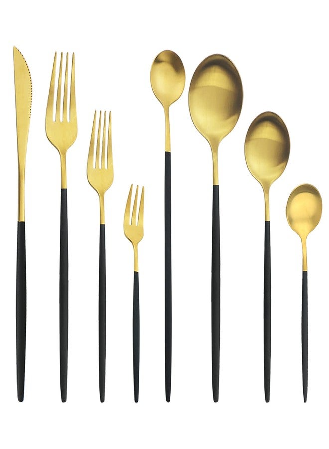 Snplowum 8-Piece Matte Black & Gold Dessert Spoon, 7.28 Inch Spoon Set, Stainless Steel Daily Use Spoon For Dessert Tea Ice Cream - Image 4