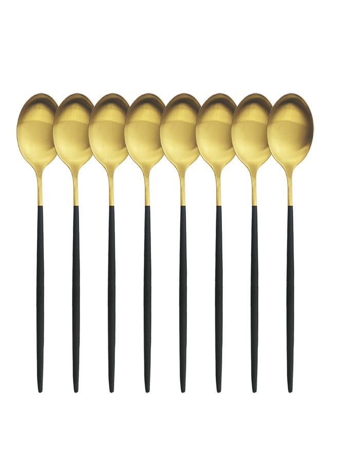 Snplowum 8-Piece Matte Black & Gold Dessert Spoon, 7.28 Inch Spoon Set, Stainless Steel Daily Use Spoon For Dessert Tea Ice Cream - Image 1