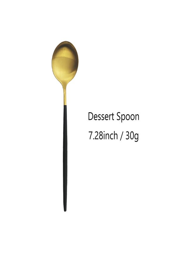 Snplowum 8-Piece Matte Black & Gold Dessert Spoon, 7.28 Inch Spoon Set, Stainless Steel Daily Use Spoon For Dessert Tea Ice Cream - Image 2