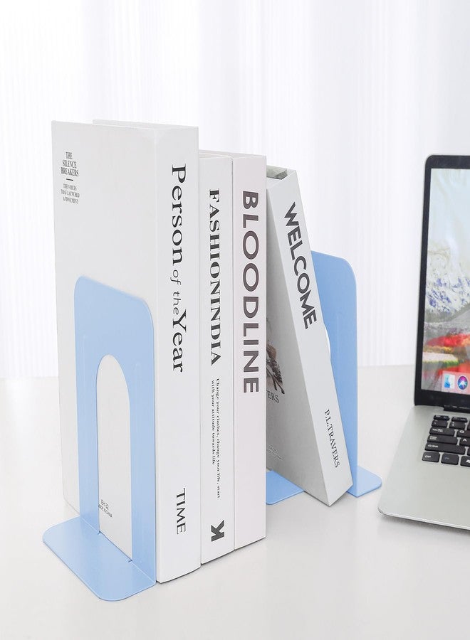 oddpod™ Peblo Decorative Arch Design Heavy-Duty Metal Bookends/Non-Slip Base U-Shaped Book Holder for Office, Home, Living Room, School & Library - Powder Blue - Image 2