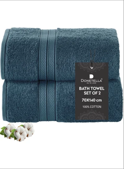 Donetella Premium 100 % Combed Cotton 2-Pcs Bath Towel Set (70 X 140 CM) 600 GSM Large Towel, Highly Absorbent, Quick Dry,Best Towel for Bathroom, Spa And Hotel.