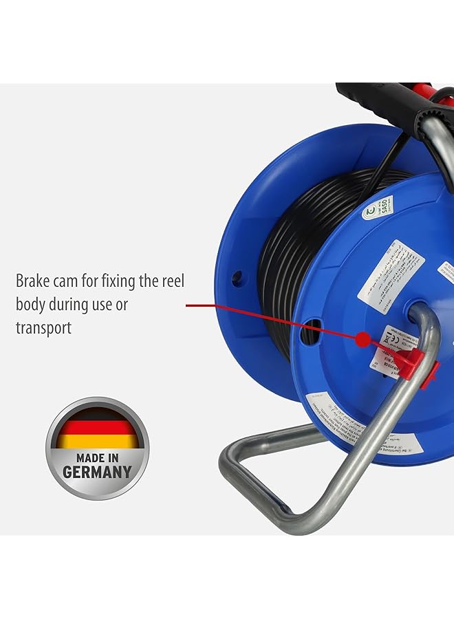 erorex Garant 25 M Cable Reel 3 Way Bs With Steel Tube Frame And Ergonomic Handle Made In Germany  - Image 4