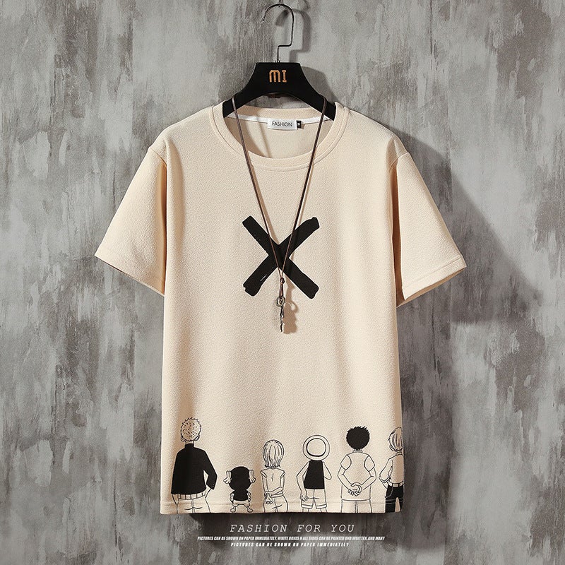 Student Round Neck Loose Short-Sleeved T-Shirt Men'S Teenagers Cartoon Characters Printed T-Shirt Men'S Top - Image 1