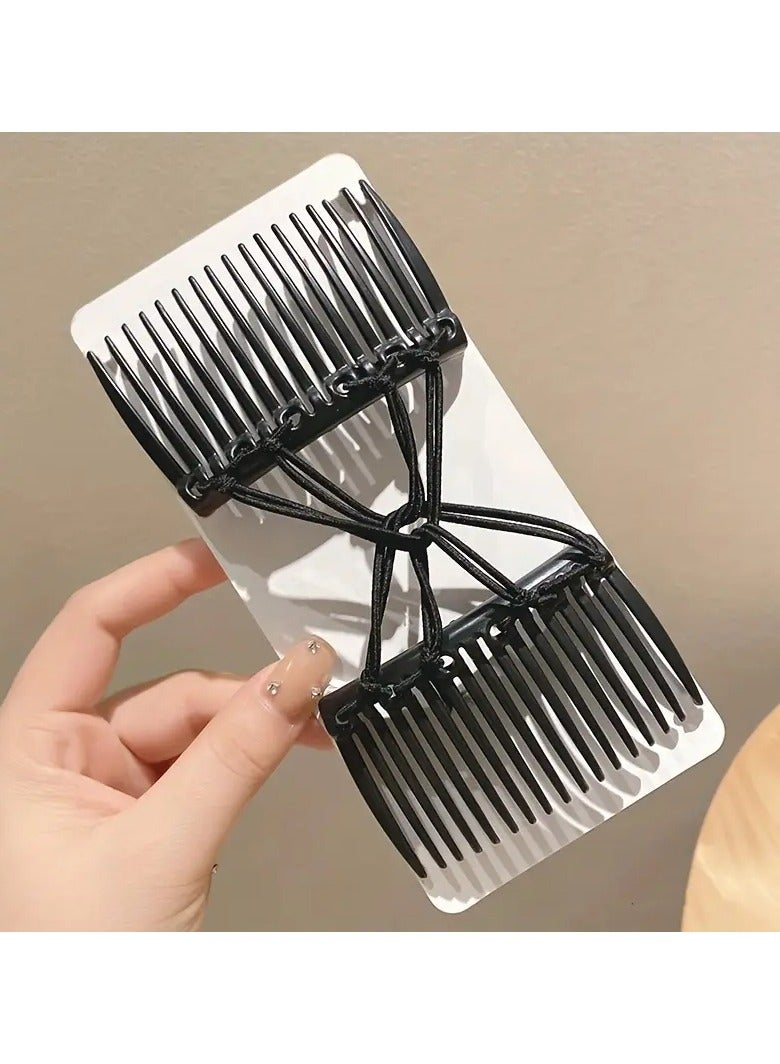Goolsky Elegant Stretchy Hair Comb for Women - Adjustable Elastic Knotted Hairpin, Plastic Rectangular Design, Secure Multi-Prong Grip for Stylish Updos, Single Pack - Image 1