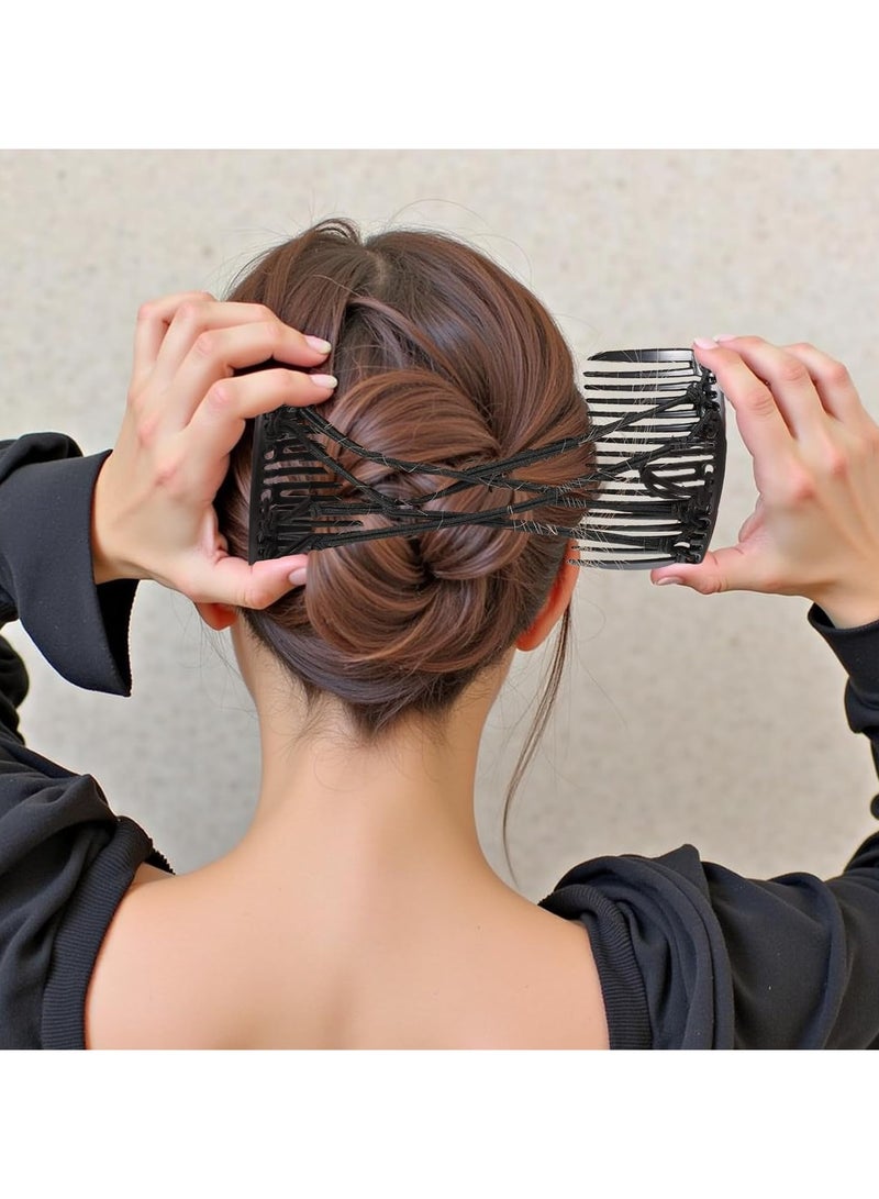 Goolsky Elegant Stretchy Hair Comb for Women - Adjustable Elastic Knotted Hairpin, Plastic Rectangular Design, Secure Multi-Prong Grip for Stylish Updos, Single Pack - Image 2