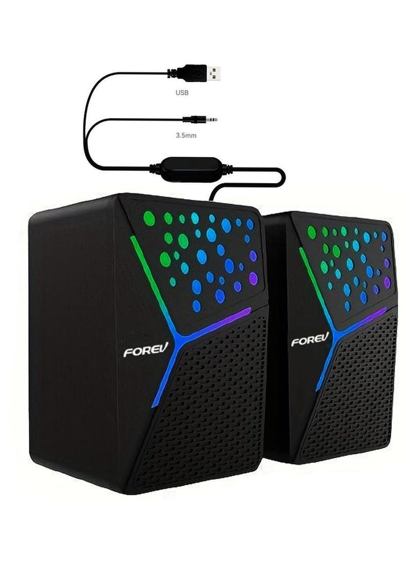 FV-206 RGB Multimedia Speaker 2.0 Channel ,3W*2 Mini Wired Stereo Sound ,For PC / Laptop / Mobile | Black