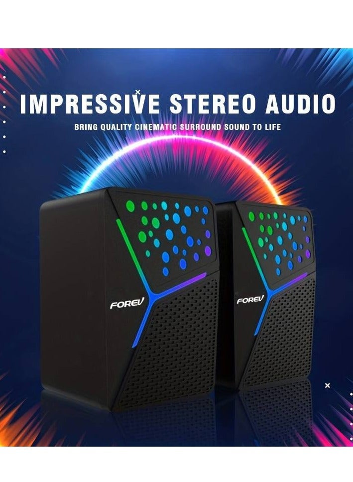 FV-206 RGB Multimedia Speaker 2.0 Channel ,3W*2 Mini Wired Stereo Sound ,For PC / Laptop / Mobile | Black