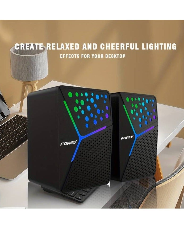 FV-206 RGB Multimedia Speaker 2.0 Channel ,3W*2 Mini Wired Stereo Sound ,For PC / Laptop / Mobile | Black