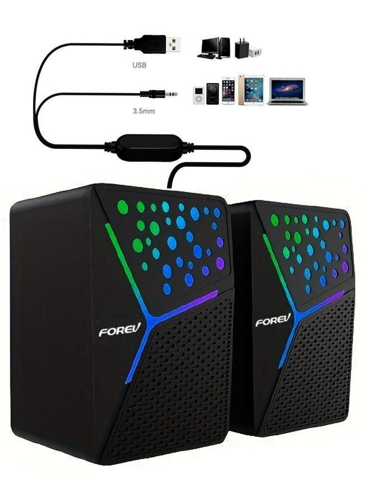 FV-206 RGB Multimedia Speaker 2.0 Channel ,3W*2 Mini Wired Stereo Sound ,For PC / Laptop / Mobile | Black