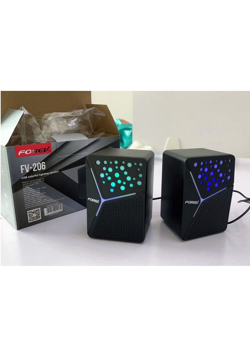FV-206 RGB Multimedia Speaker 2.0 Channel ,3W*2 Mini Wired Stereo Sound ,For PC / Laptop / Mobile | Black